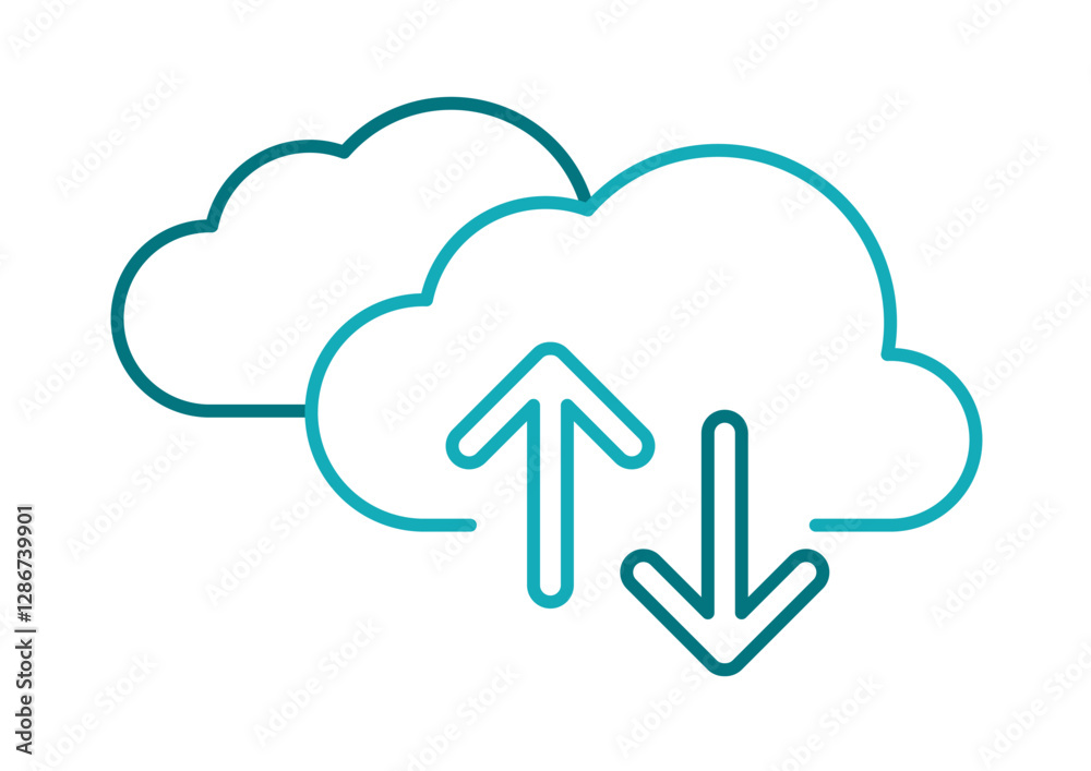 Two Clouds Blue Outline Arrow Upload and Download In and Out Two Clouds Blue Outline Arrow Upload and Download In and Out