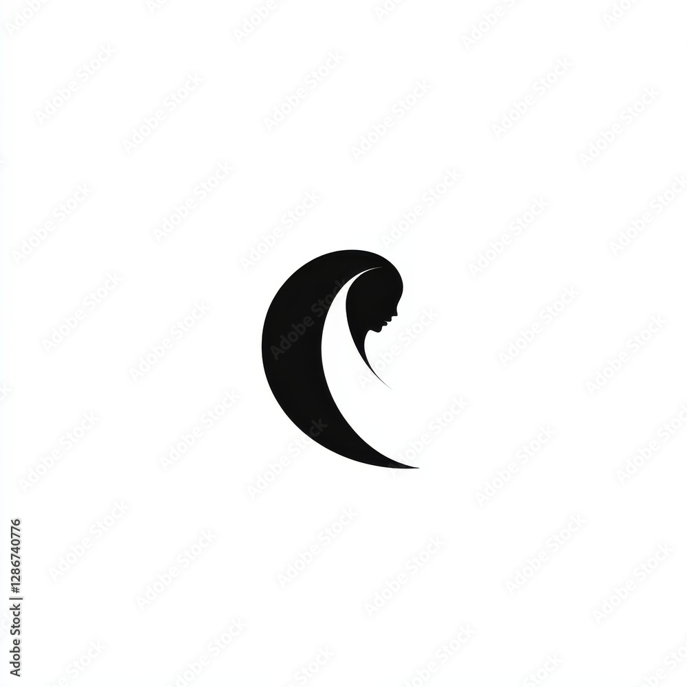 Elegant Silhouette: A Minimalist Design of a Woman's Profile in Flowing Black on a Clean White Background Elegant Silhouette: A Minimalist Design of a Woman's Profile in Flowing Black on a Clean White Background