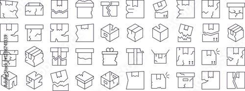 Collection of Broken Box Related Line Icons. Outline Signs for Graphic and Web Design, Apps, Adverts, Various Cards