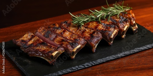 Wallpaper Mural Grilled steak slices on dark slate board Torontodigital.ca