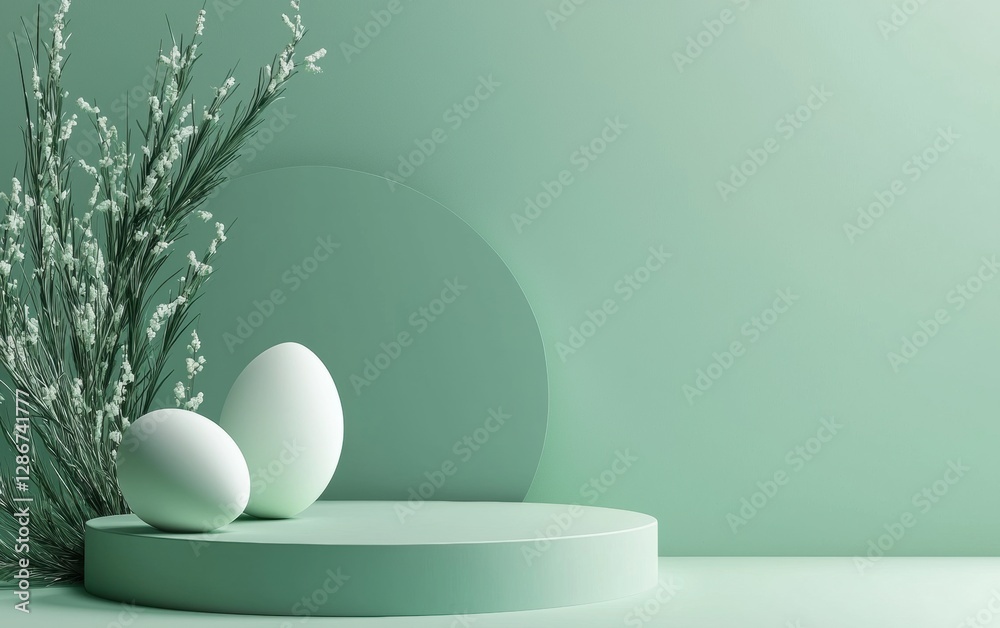 Fototapeta premium Easter Emerald Green 3d background minimalistic mockup with space for text