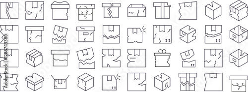 Broken Box Line Icon Pack. Outline Signs for Graphic and Web Design, Apps, Adverts, Various Cards