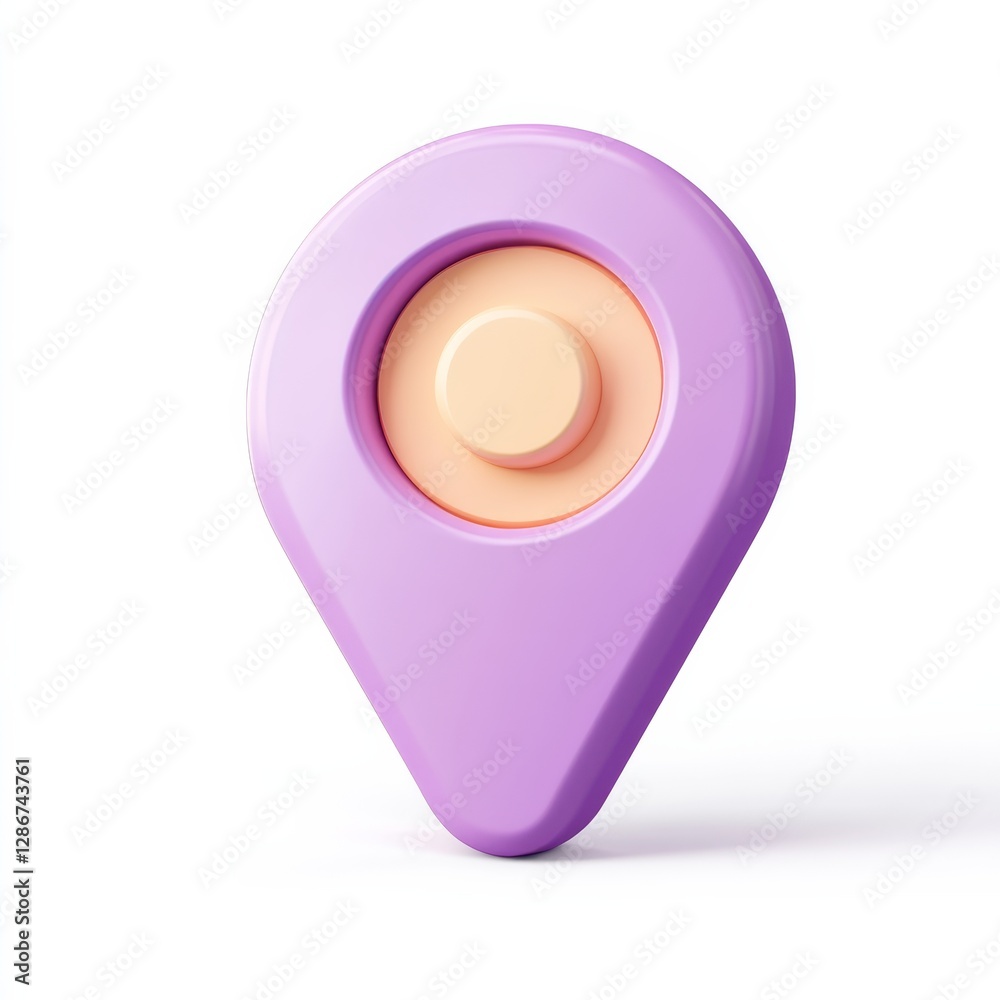 Location Pin Icon in Soft Lavender and Peach Tones: Modern 3D Rendering on White Background, Indicating Place and Direction. Location Pin Icon in Soft Lavender and Peach Tones: Modern 3D Rendering on White Background, Indicating Place and Direction.