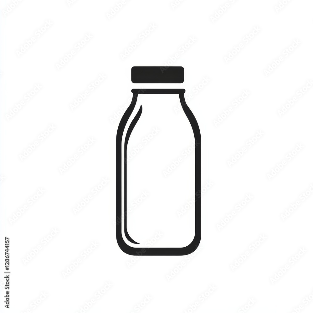 Minimalist Black and White Illustration of an Empty Glass Bottle with Cap on a White Background. Minimalist Black and White Illustration of an Empty Glass Bottle with Cap on a White Background.