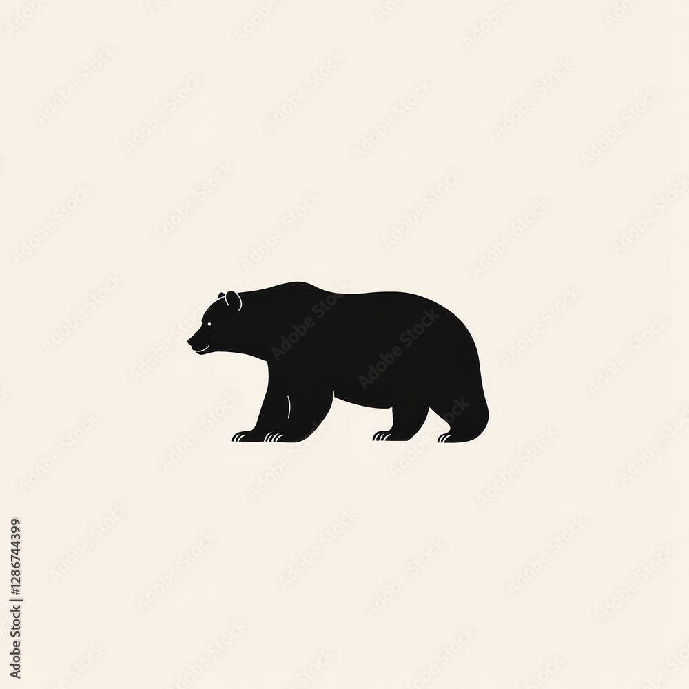 Fototapeta premium Minimalist Black Bear Silhouette Illustration on Cream Background - Simple Design for Nature Lovers.