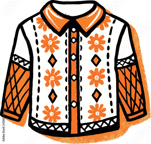 Retro Vintage Blouse Icon – Colorful Minimalist Vector Illustration | Stylish Casual Wear Design for Fashion, Elegant Outfits & Timeless Wardrobe Staples