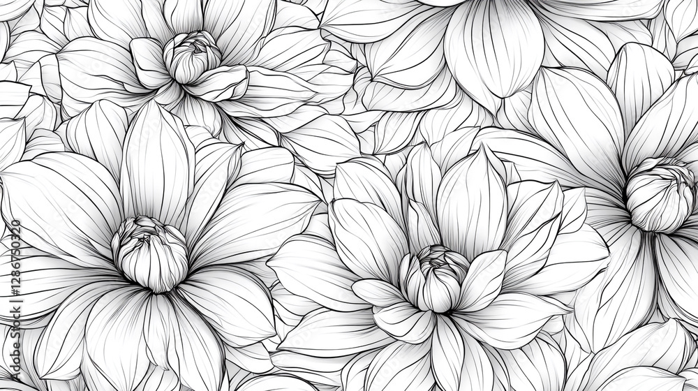 custom made wallpaper toronto digitalDetailed black and white floral pattern with intricate petal designs filling the canvas