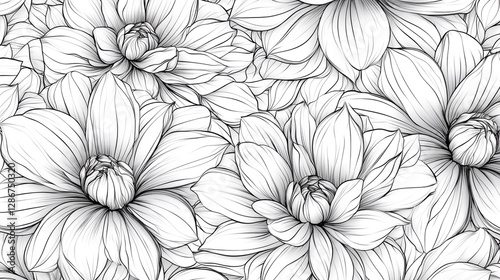Wallpaper Mural Detailed black and white floral pattern with intricate petal designs filling the canvas Torontodigital.ca