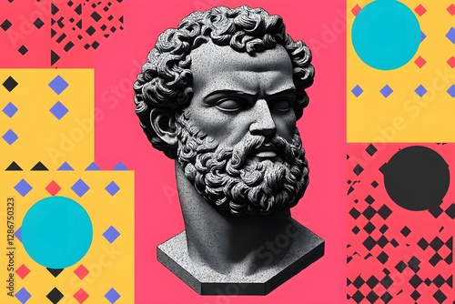 Classical Sculpture Bust Modern Geometric Art Collage Abstract Background Pop Art Style