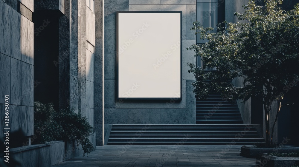 Urban blank billboard surrounded by stone buildings
