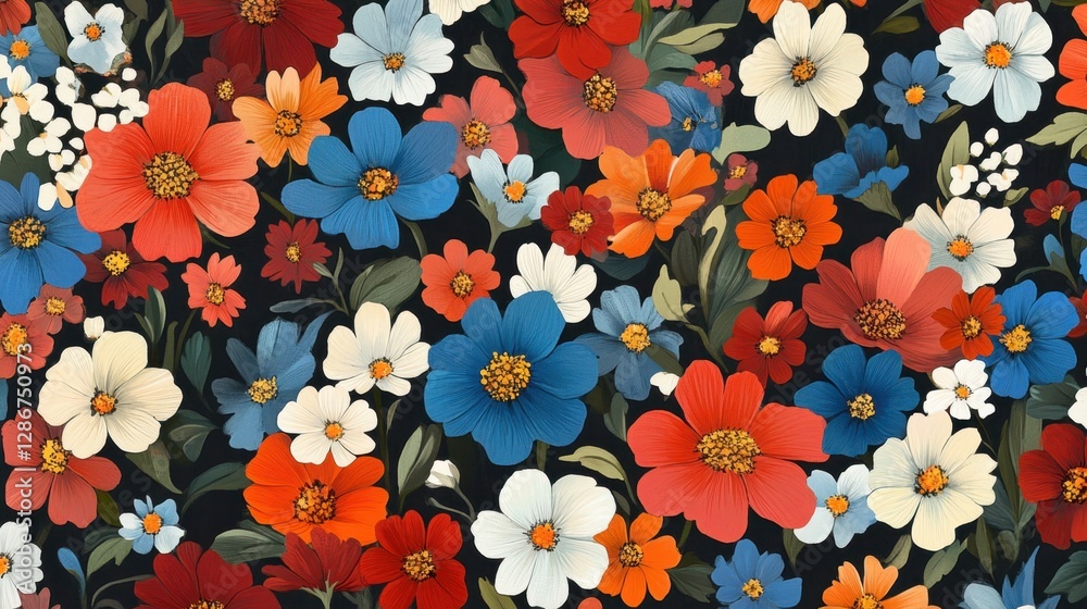 Vibrant floral pattern on dark background