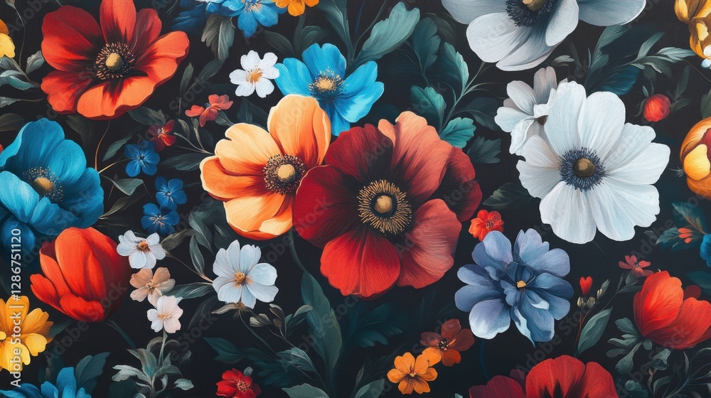 Vibrant floral pattern on dark background