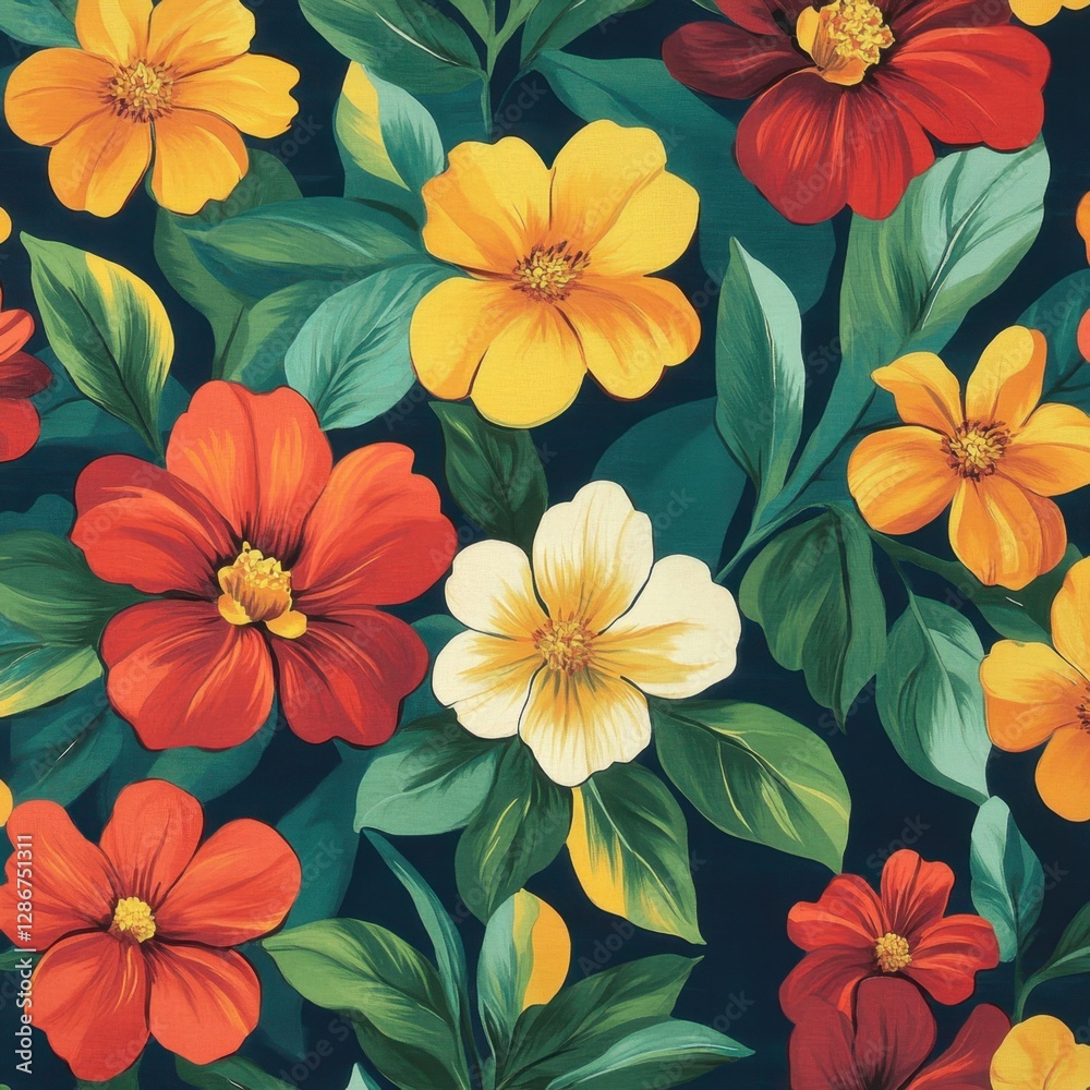 Vibrant floral pattern with bold flowers