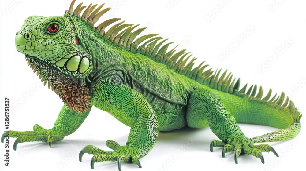 Vibrant iguana on white background