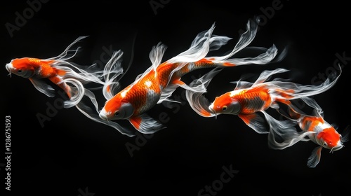 Obraz na płótnie Vibrant koi fish swimming against black background w salonie