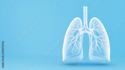 human clean glass lungs with transparent texture on a blue background for advertising