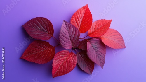 Obraz na płótnie Vibrant red autumn leaves on purple background w salonie