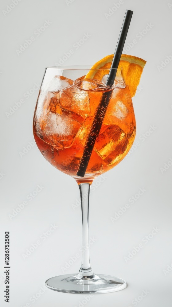 Vibrant red-orange cocktail with ice and orange slices