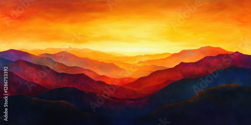 Obraz na płótnie Vivid sunset over mountain silhouettes in orange glow w salonie