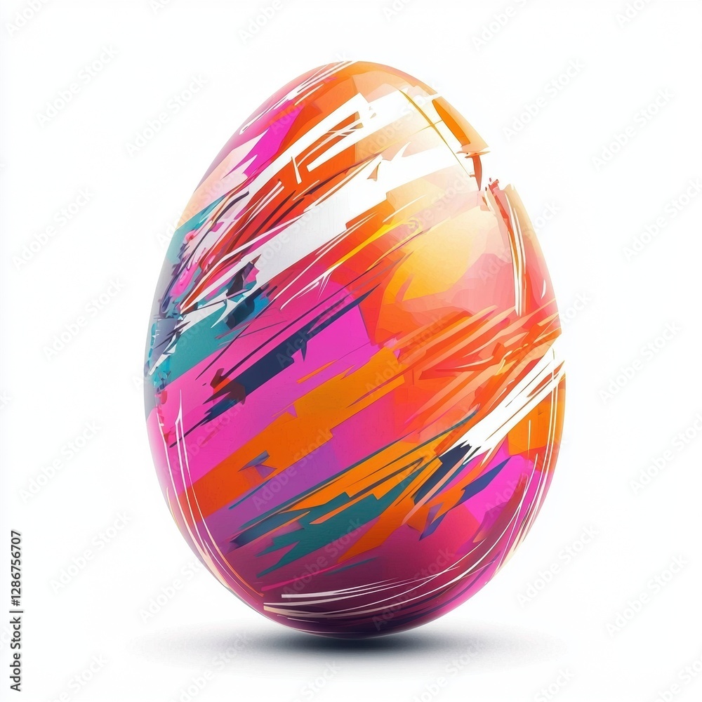 Obraz premium Happy Easter geometric egg with sharp angular paint streaks creating a futuristic design isolated on white background