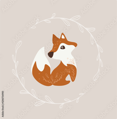 Wallpaper Mural Sitting fox, simple illustration for children. Wild animal. Forest animal. 
 Torontodigital.ca