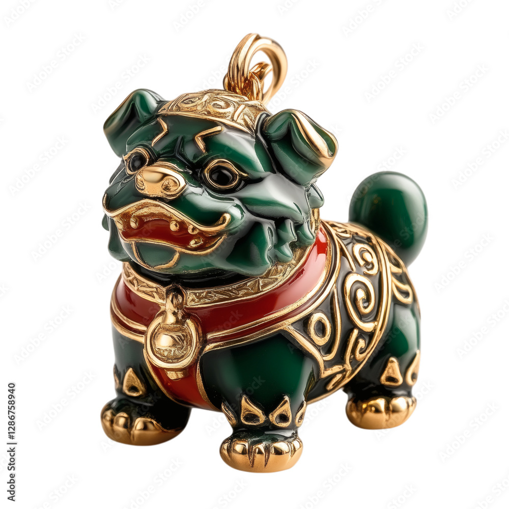 Naklejka premium Decorative Chinese Zodiac Dog Charm with Gold Isolated on Transparent Background