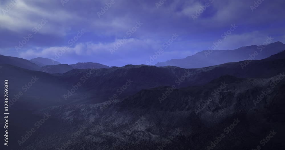 Dawn breaks over a vast mountain range, casting soft blue hues across the misty valleys. The layers of mountains fade into the distance, creating a serene atmosphere. Dawn breaks over a vast mountain range, casting soft blue hues across the misty valleys. The layers of mountains fade into the distance, creating a serene atmosphere.