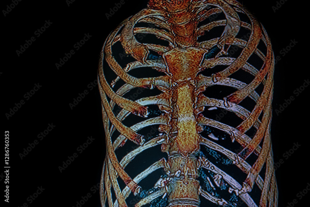 Medical themes: Right chest CAT- SCAN of patient with broken ribs
