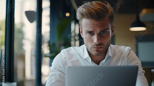 Mmm...I wonder Cropped shot a handsome young businessman looking thoughtful while working on his laptop in the office businessman