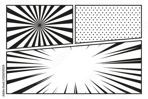 Comic book panel storyboard style pop art, frame retro cartoon, black and white