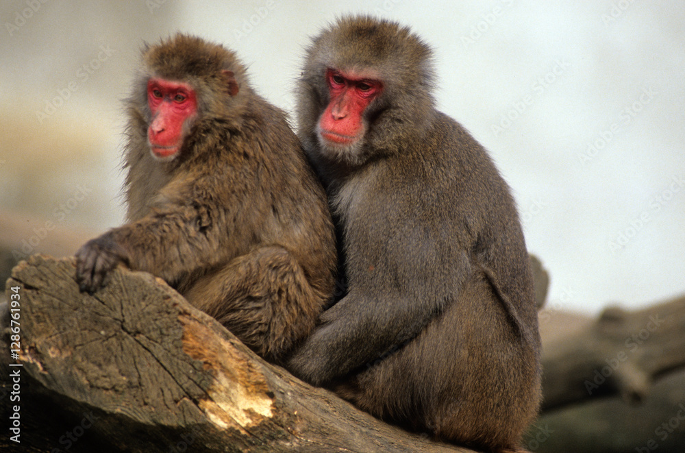 Macaque Japonais, femelle et male , Macaca fuscata Macaque Japonais, femelle et male , Macaca fuscata