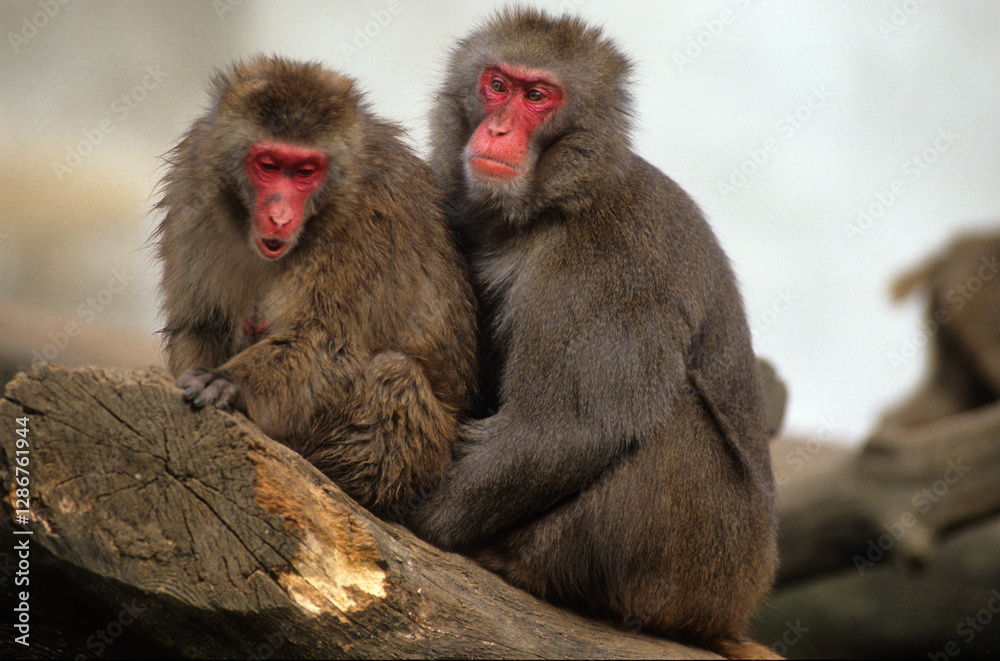 Macaque Japonais, femelle et male , Macaca fuscata Macaque Japonais, femelle et male , Macaca fuscata