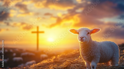 Resurrection of Jesus Christ: A Lamb's Gentle Sacrifice, Symbolizing Hope, Renewal, and the Triumph of Faith. A powerful image evoking spiritual       photo