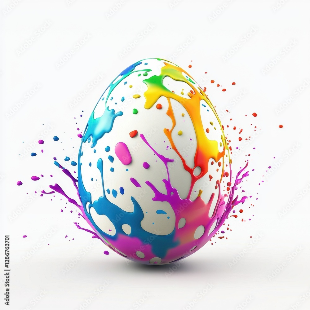 Easter egg with abstract colorful splashes isolated on white background Easter egg with abstract colorful splashes isolated on white background
