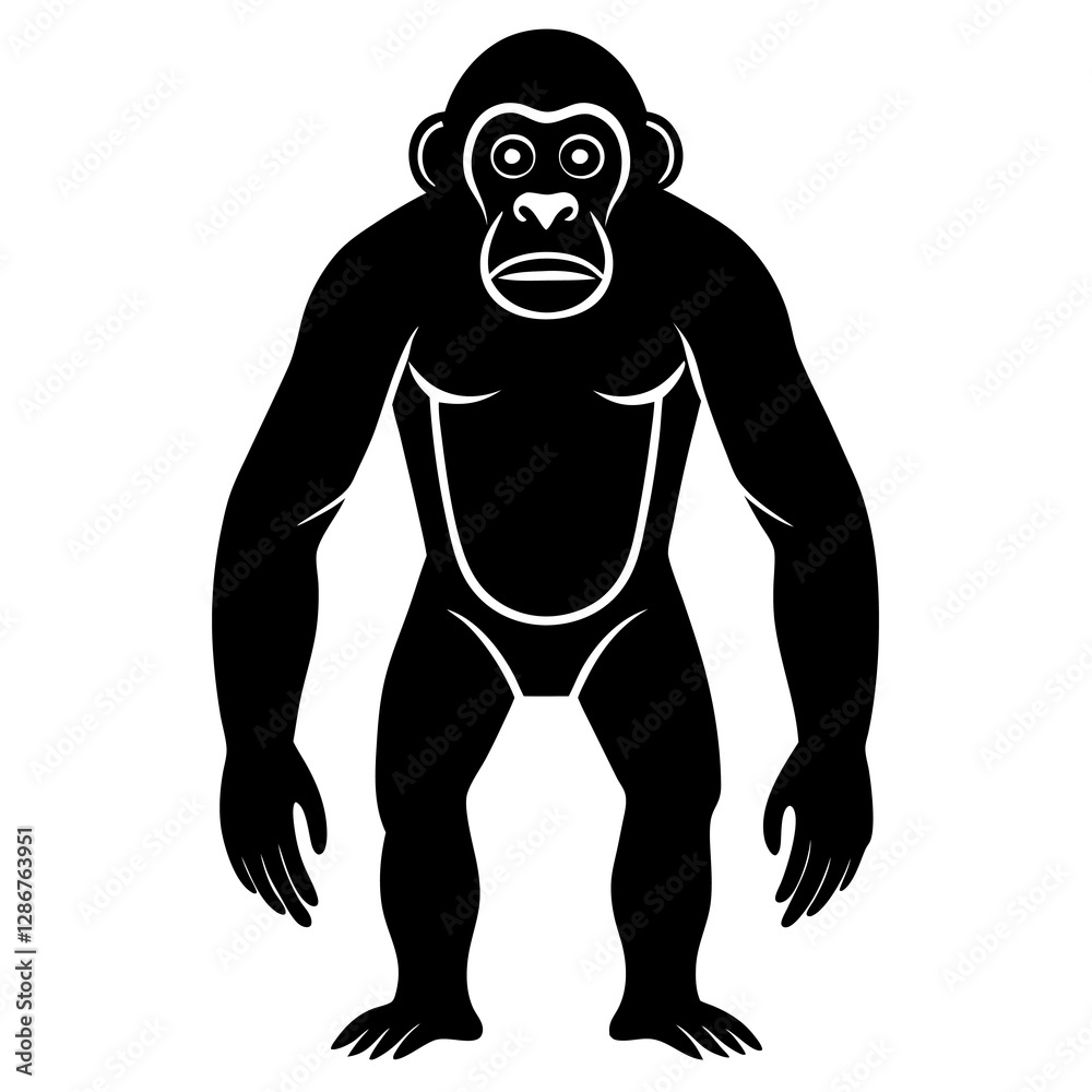 Fototapeta premium Bonobo Silhouette Vector Icon White Background.