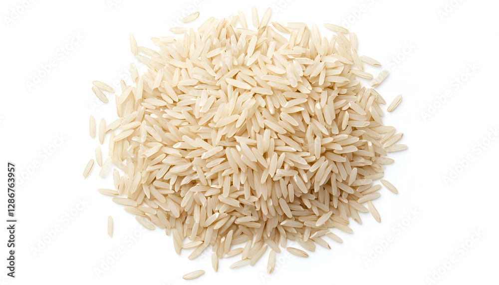 Pile of raw basmati rice isolated on white, top view Pile of raw basmati rice isolated on white, top view