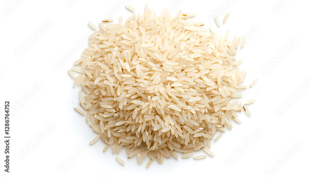 Pile of raw basmati rice isolated on white, top view Pile of raw basmati rice isolated on white, top view