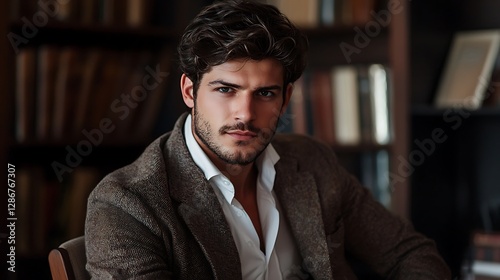Obraz na płótnie Portrait a handsome young businessman working in office Portrait a handsome young businessman working in office businessman w salonie