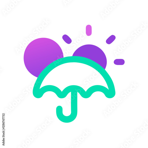 Colorful umbrella with sun and circles, vibrant protection concept