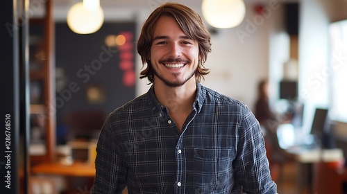 Portrait a happy young casual businessman at office Portrait a happy young casual businessman at office. businessman