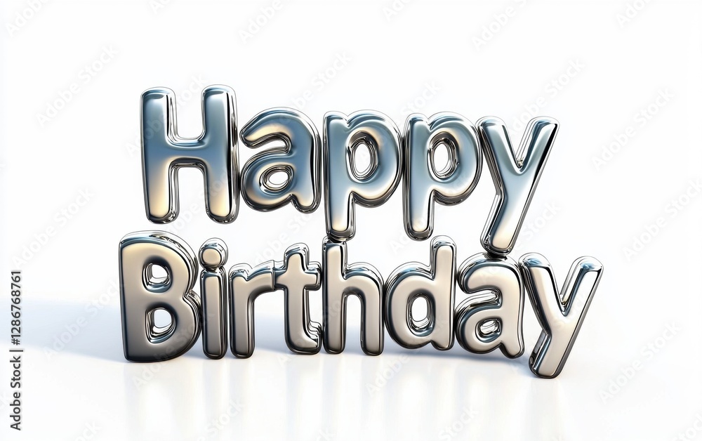 Of Happy Birthday made of brushed steel letters with reflections isolated on white background Of Happy Birthday made of brushed steel letters with reflections isolated on white background
