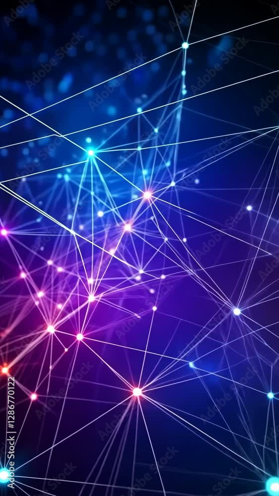 Vertical digital network with glowing interconnected points and lines. Vertical digital network with glowing interconnected points and lines.