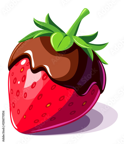 Chocolate covered strawberry. Bright vector isolated illustration