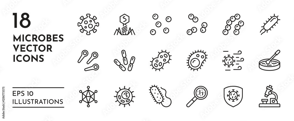 custom made wallpaper toronto digitalBacteria icon. Microbiology logo. Virus line cell or bacterium pathogen mold in petri dish. Gut and HIV microbe. Dust biology pollen. Laboratory diagnostic. Vector medical symbols set