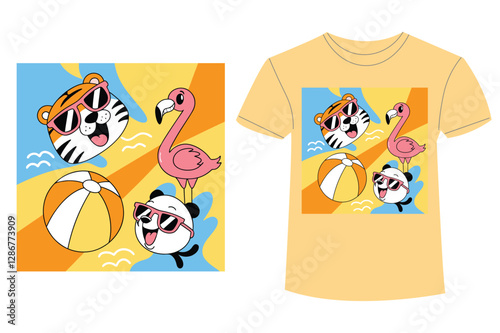 T Shirt Design Beach Club With Beach Seat Under Coconut Tree On The Beach Vintage Illustration
