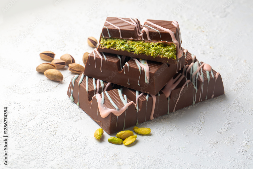 Dubai chocolate, milk chocolate filled with peanut butter and kunefe