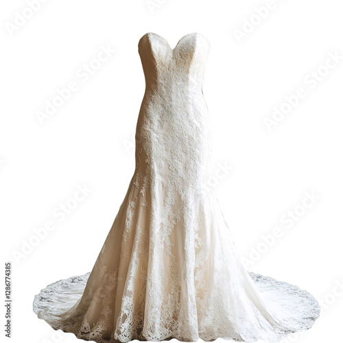 Lace Wedding Dress with Sweetheart Neckline Isolated on Transparent Background