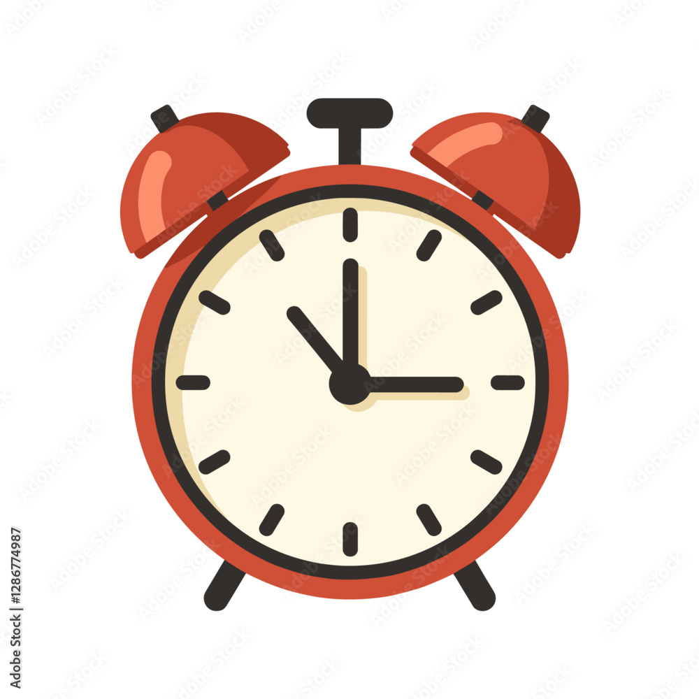 Cute flat vector icon of a mechanical alarm clock The clock has an orange and face and hands The time is approximately 10:08 Cute flat vector icon of a mechanical alarm clock The clock has an orange and face and hands The time is approximately 10:08