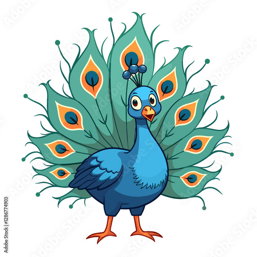 Adorable cartoon peacock with vibrant plumage perfect for children's illustrations and educational materials A delightful colorful depiction