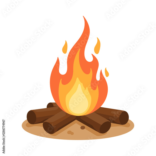 A cozy and inviting campfire illustration perfect for designs about camping outdoors or warm ambiance Flat design for children's illustration